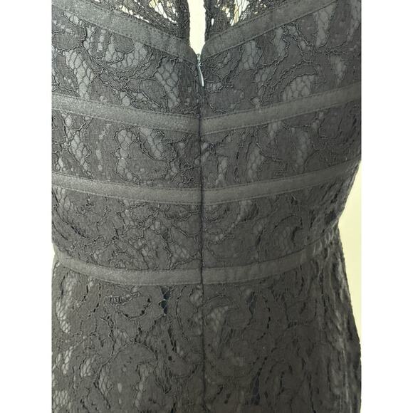 Adrianna Papell Dress Womens 6 Black Sheer Eyelash Lace Overlay V-Neck Sheath - Picture 8 of 10